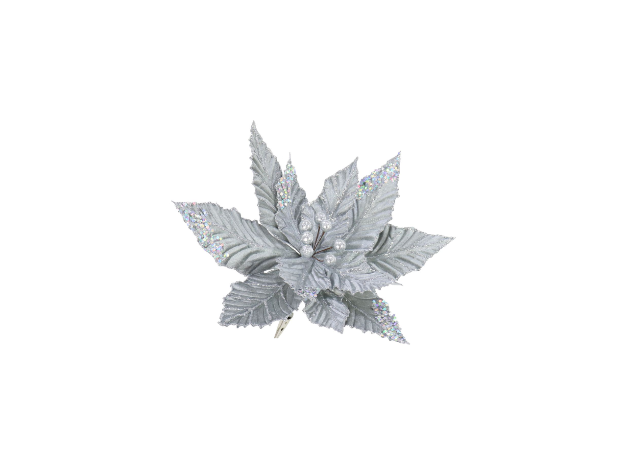 Velvet Silver Clip On Poinsettia | 30cm
