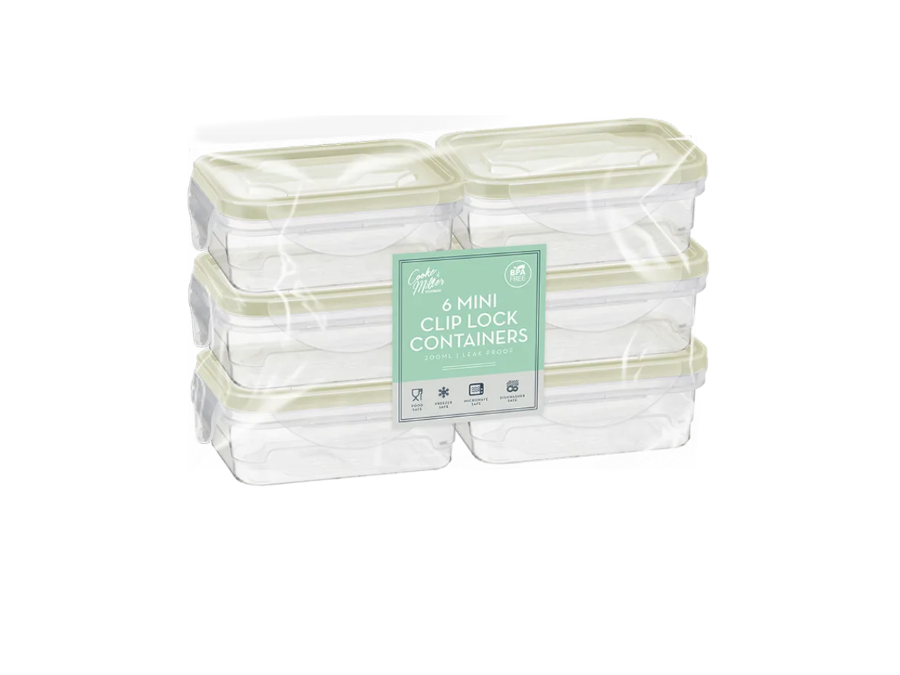 Rectangle Mini Clip Lock Containers 200ml | Pack of 6