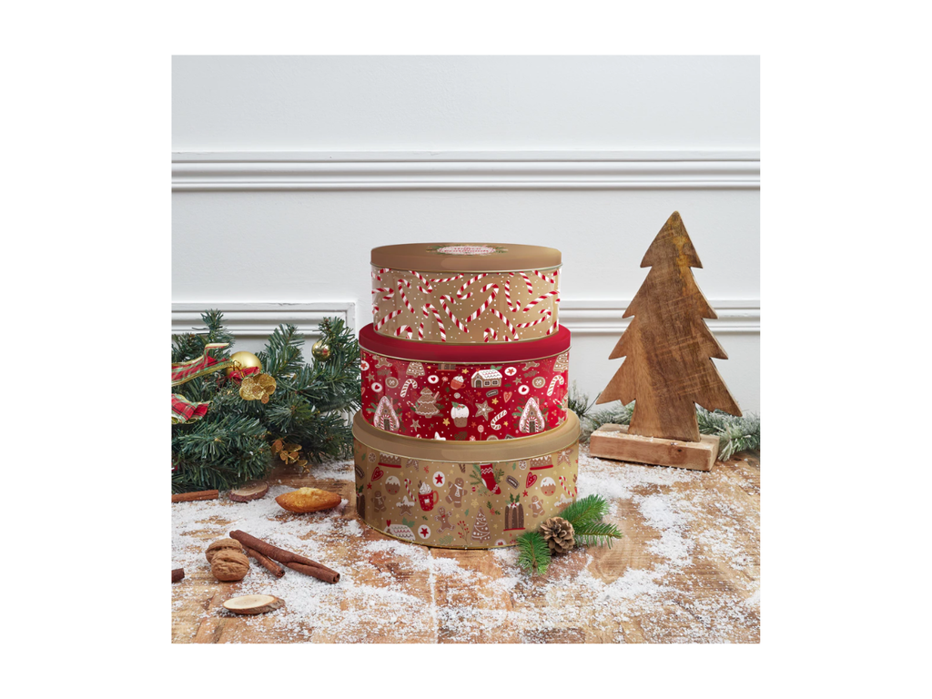 Metal Tins With Festive Christmas Design | Set of 3