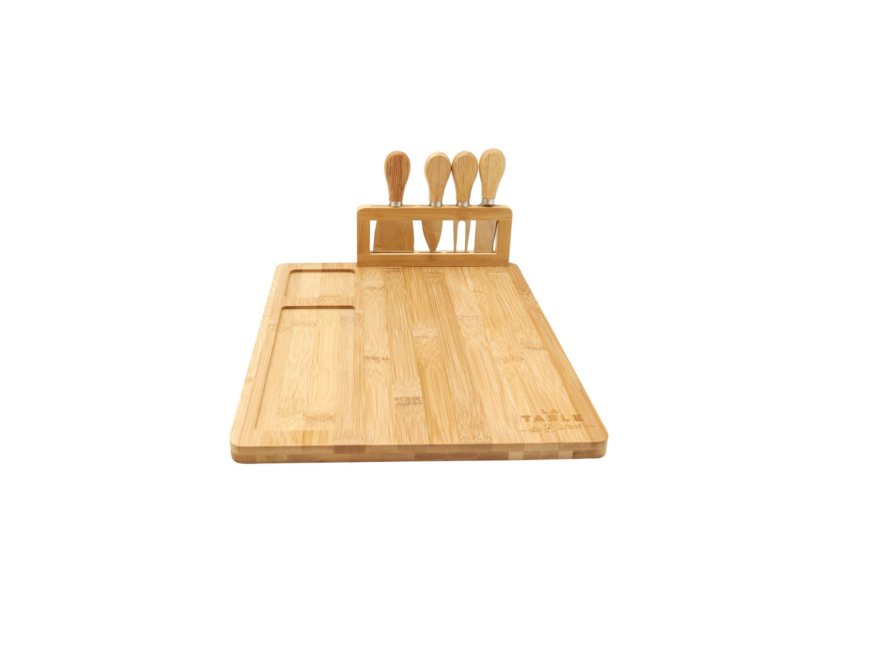 Bamboo Cheese Board With 4  Knives | 28X36CM