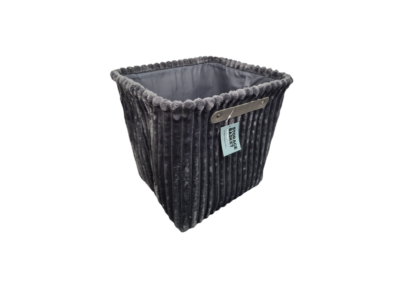 Ribbed Faux Fur Storage Basket in Grey