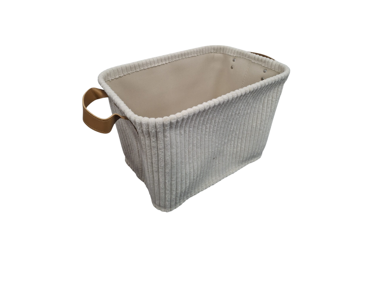 Ribbed Faux Fur Storage Basket in Beige
