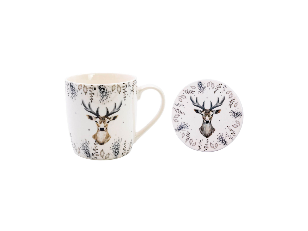 Christmas Silver Deer Mug & Coaster Set