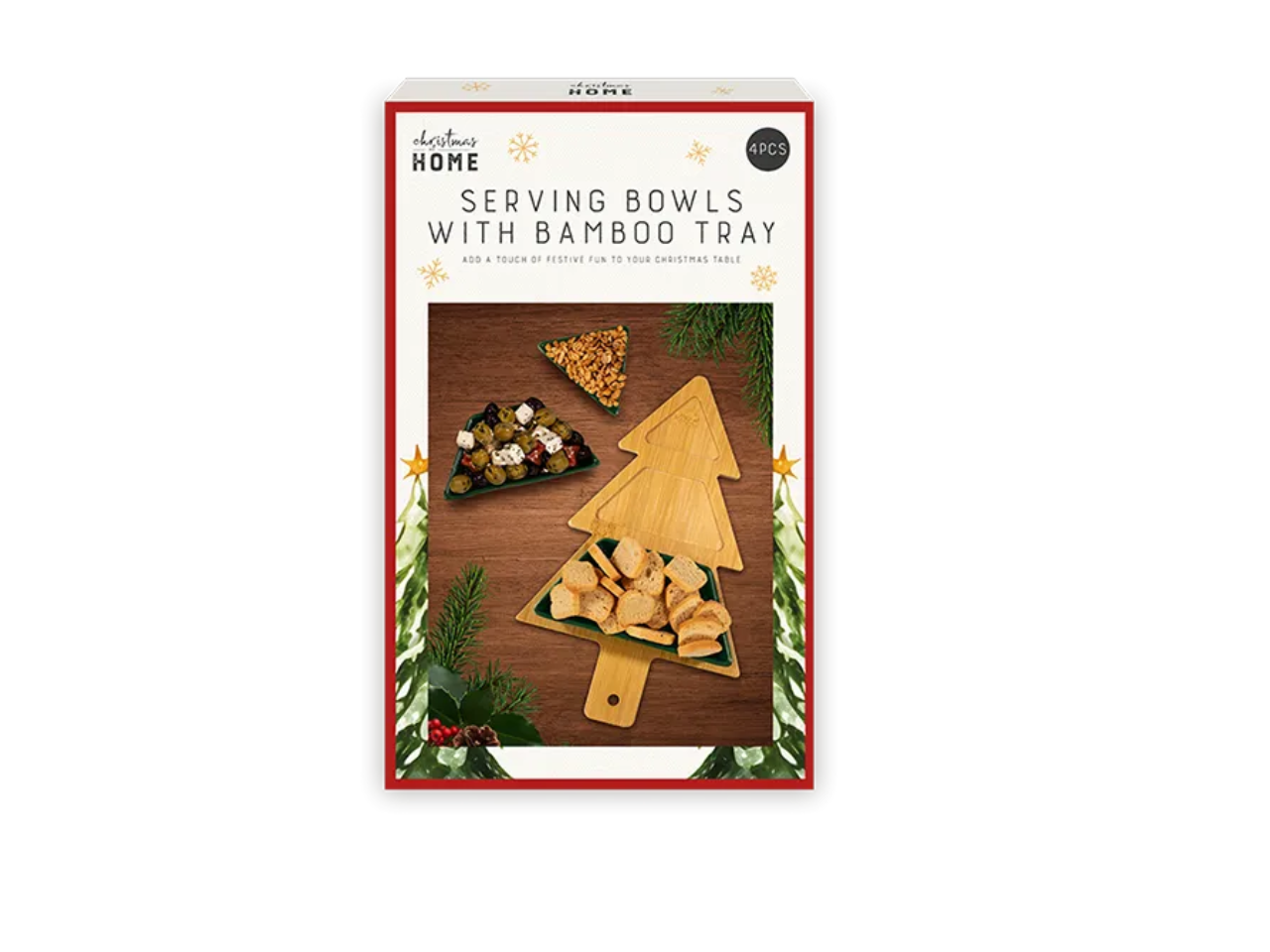 Christmas Tree 3 Piece Bowls with Serving Tray