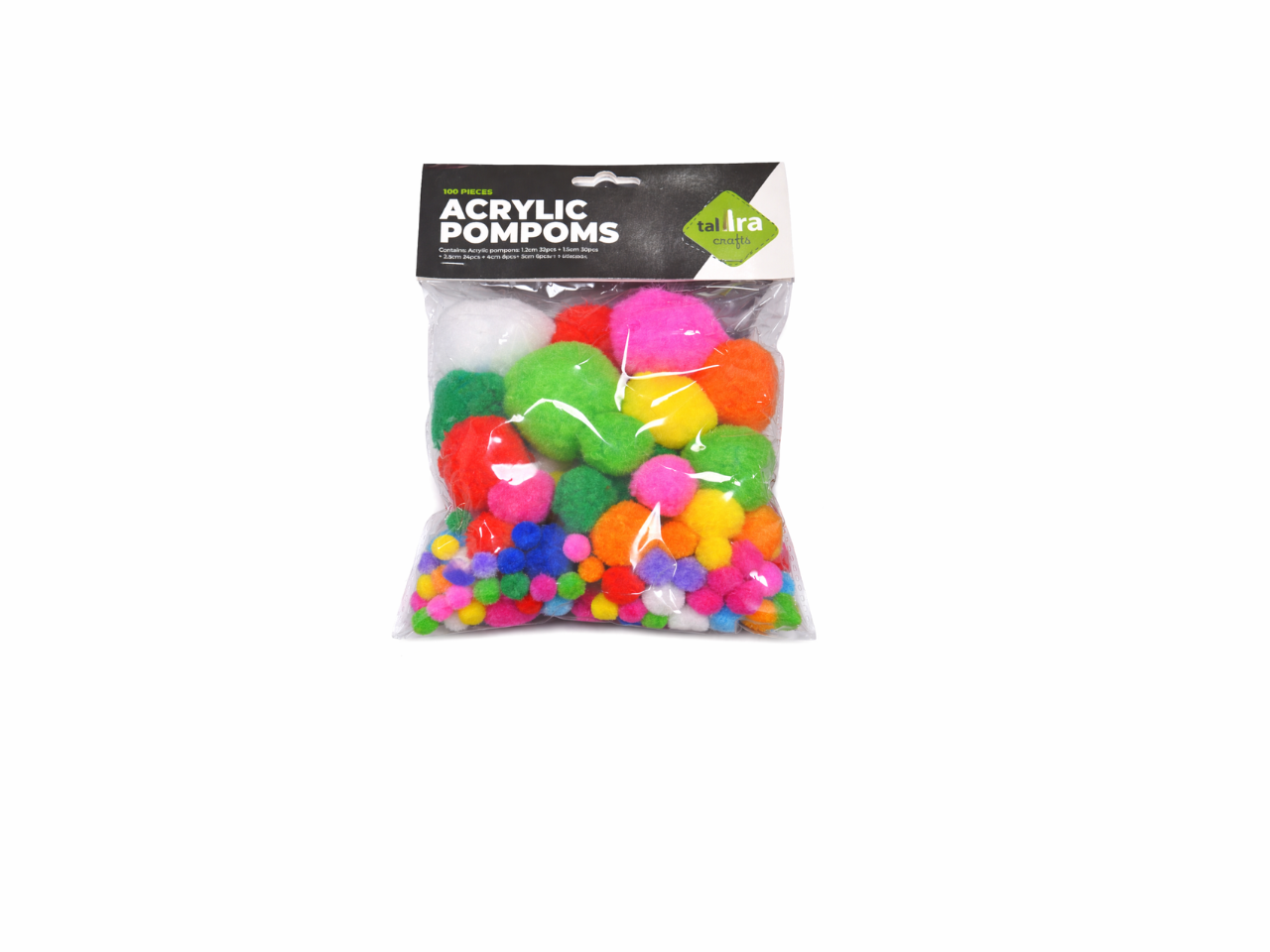 Acrylic Pompoms Assorted Sizes  & Colours | 100 PCS