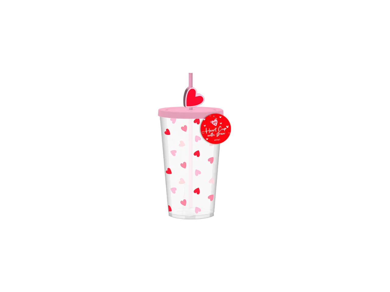 Valentines's Re-usable Plastic Heart Cup with Straw | 400ML