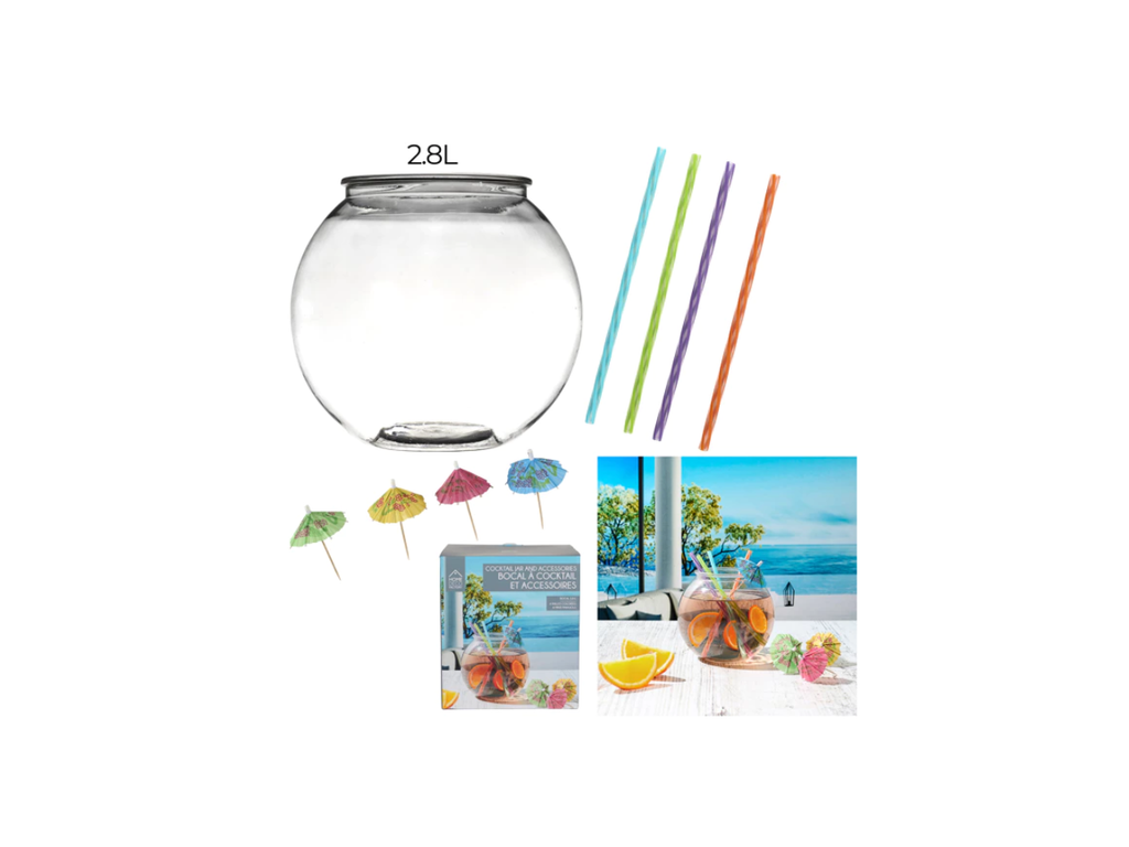 4-Straw Cocktail Jar with Mini Parasols
