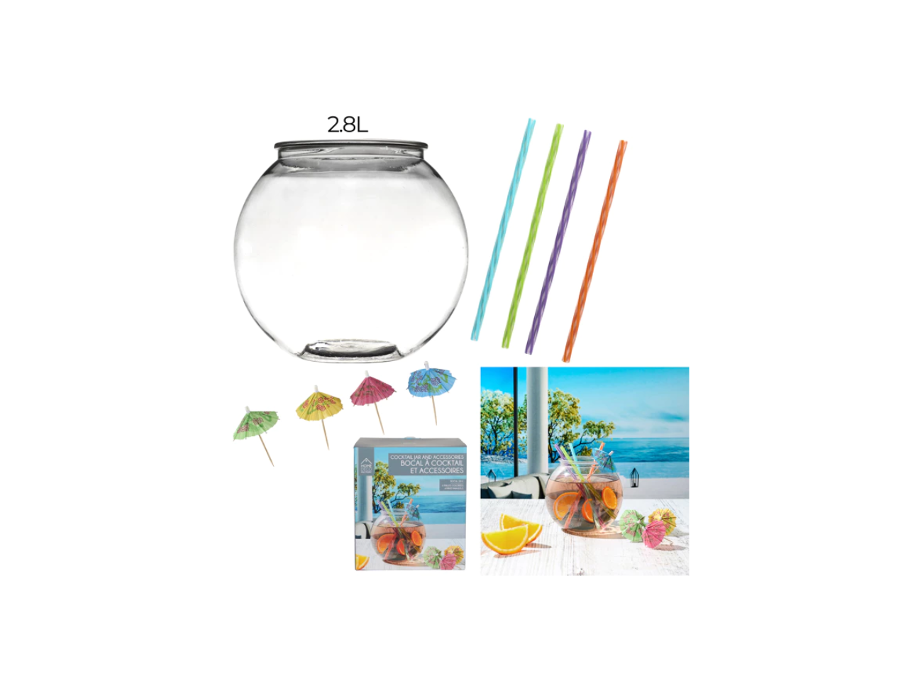 4-Straw Cocktail Jar with Mini Parasols
