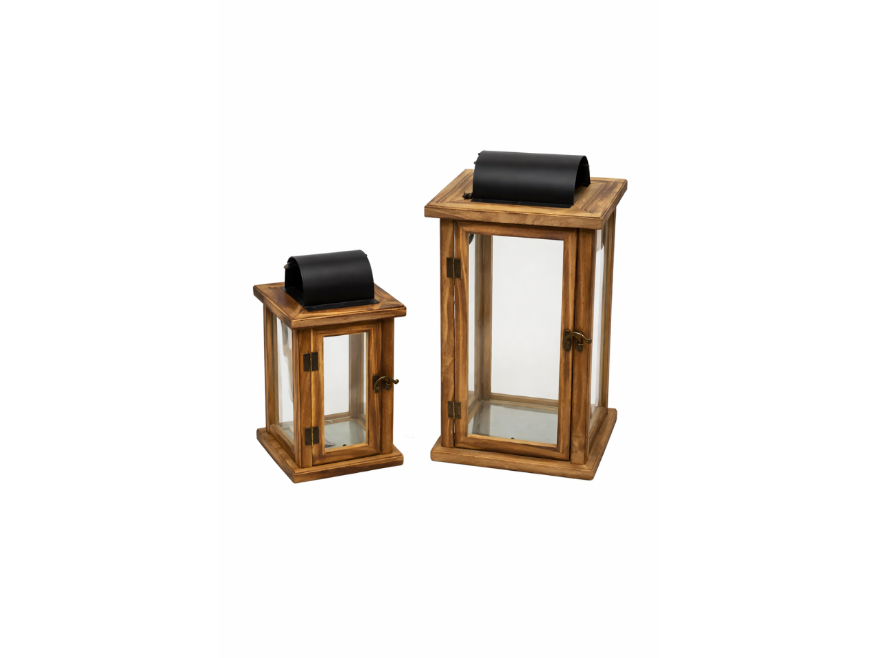 Wooden Lantern with Matt Black Metal Top