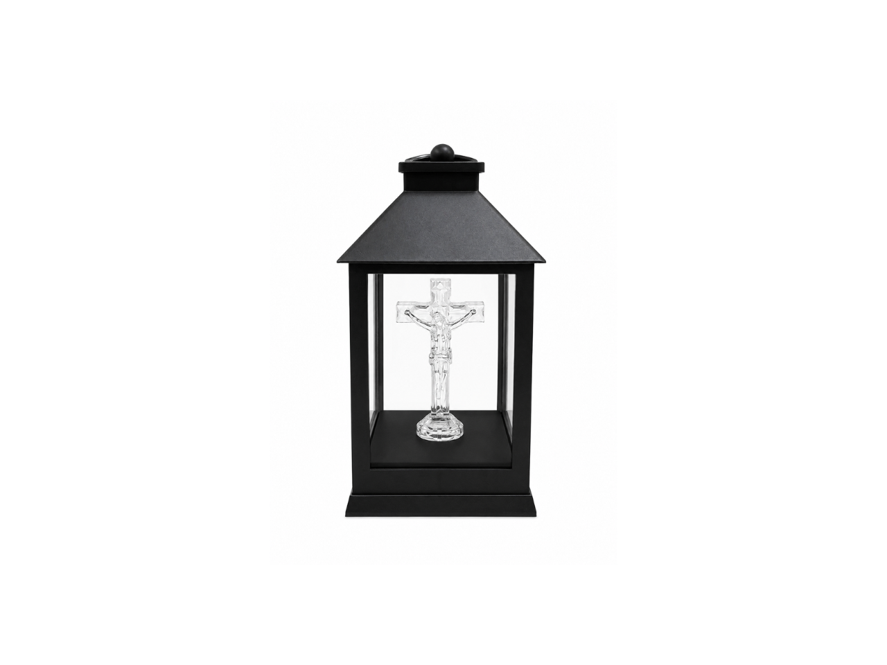 Plastic Lantern With Cross | Black