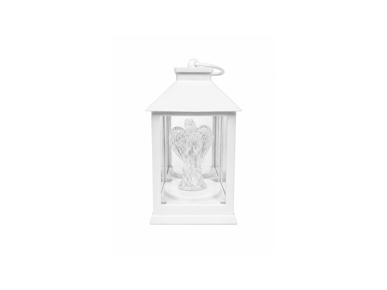 Plastic Lantern With Angel  | White