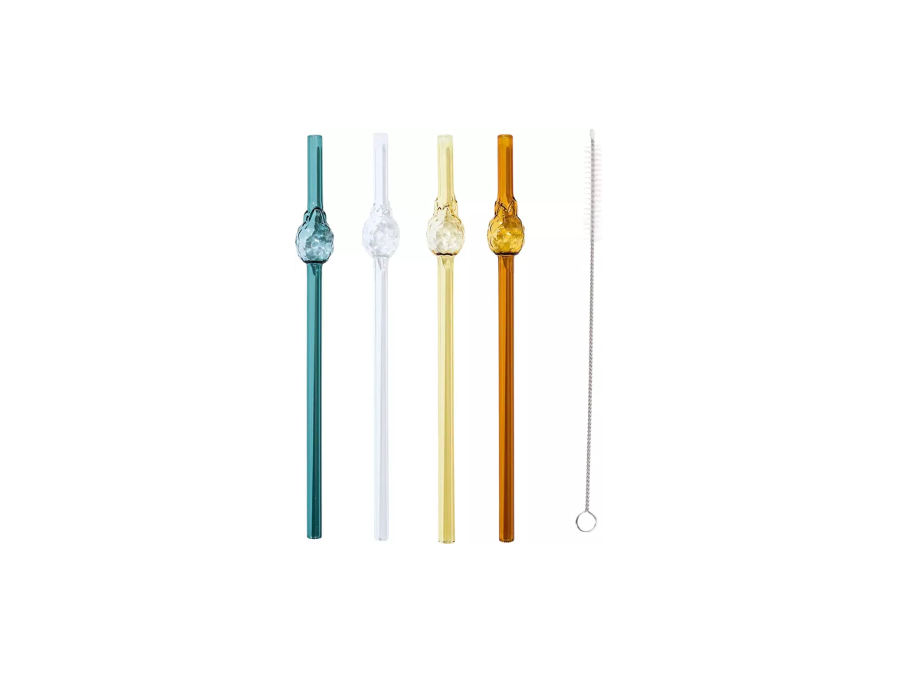 Reusable Pineapple Straws Glass With Brush | Set of 4