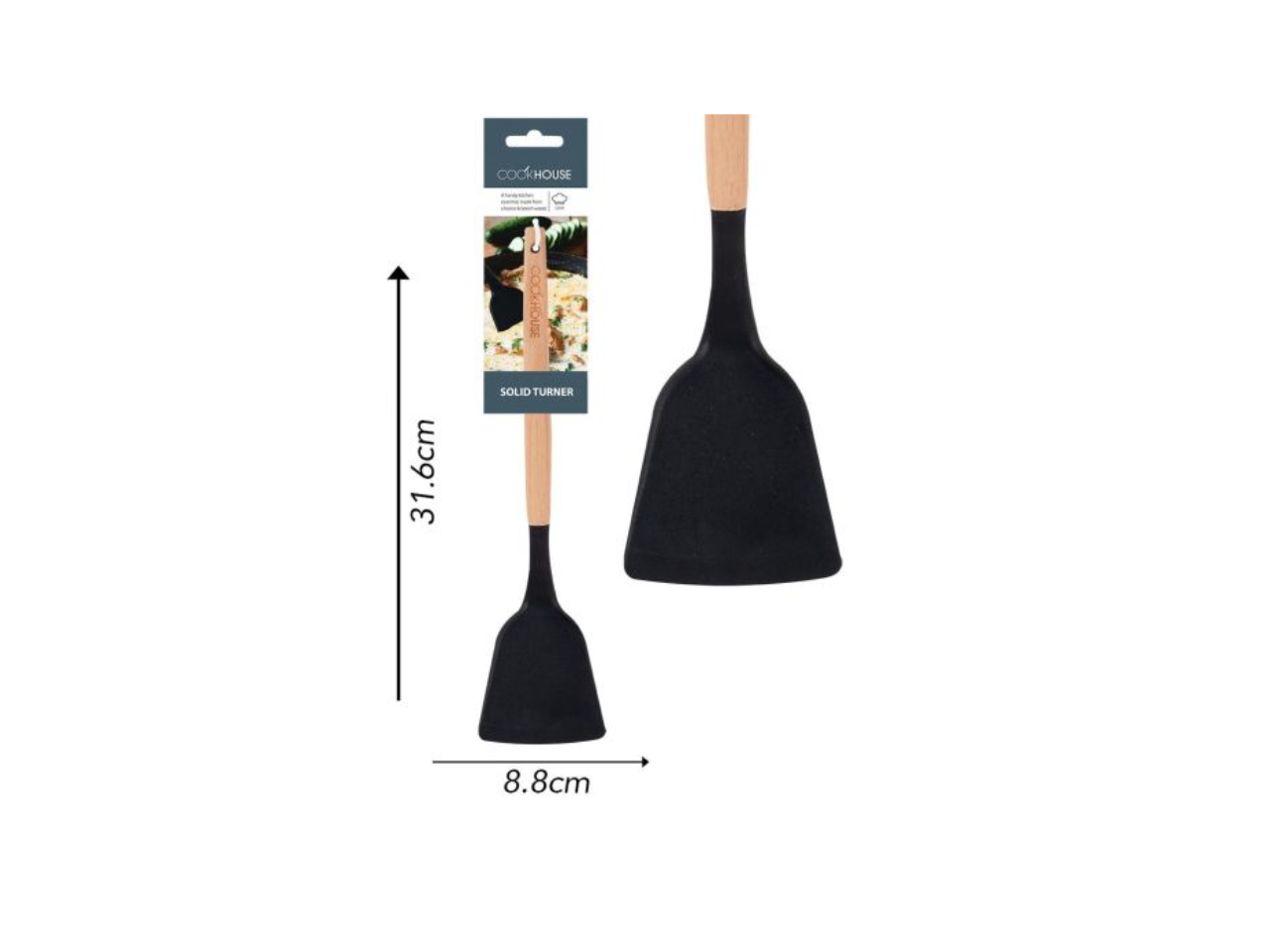 Silicone Solid Turner With Wooden Handle