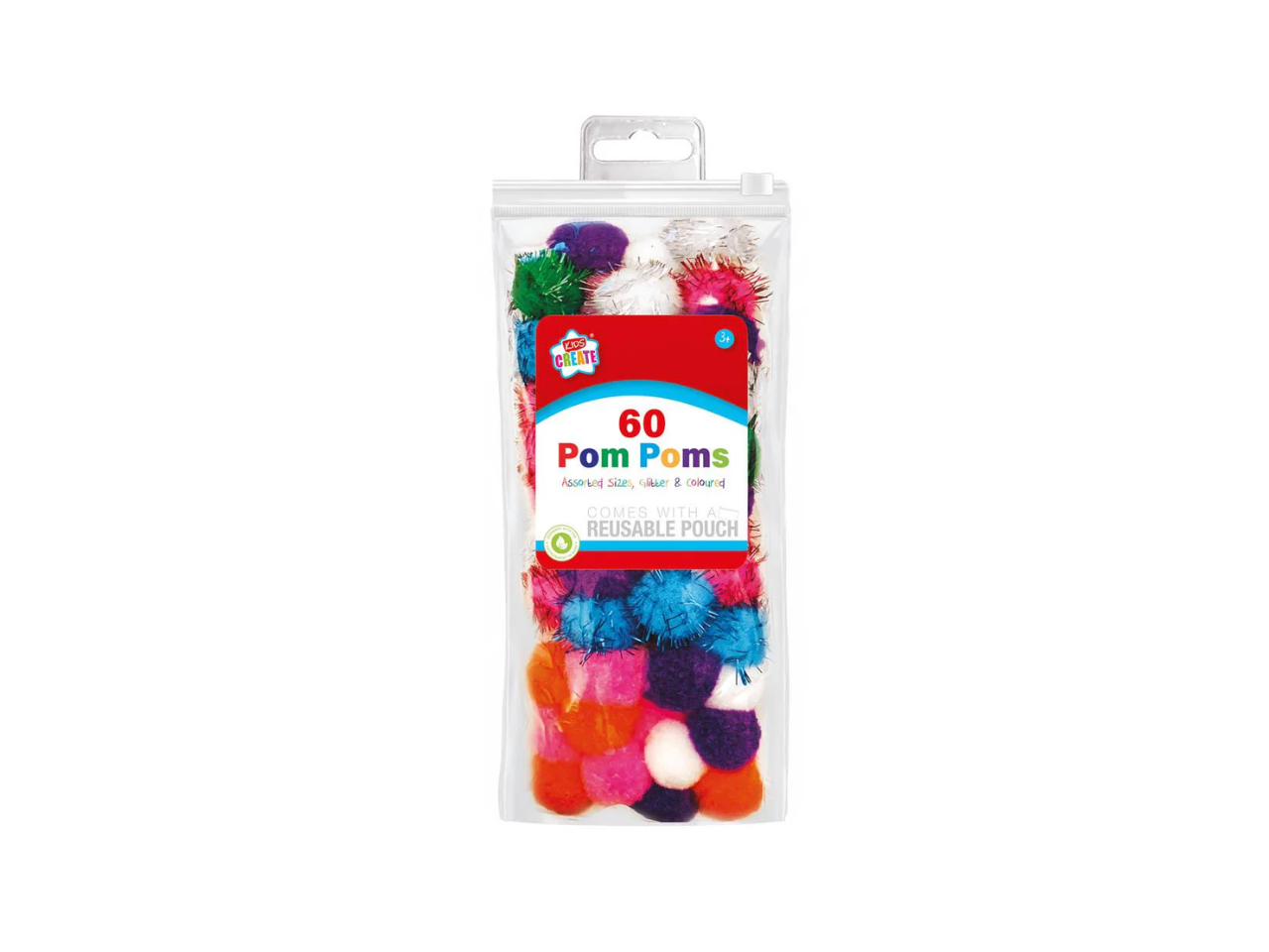 Assorted Pompoms in Reusable Pouch | 60Pcs