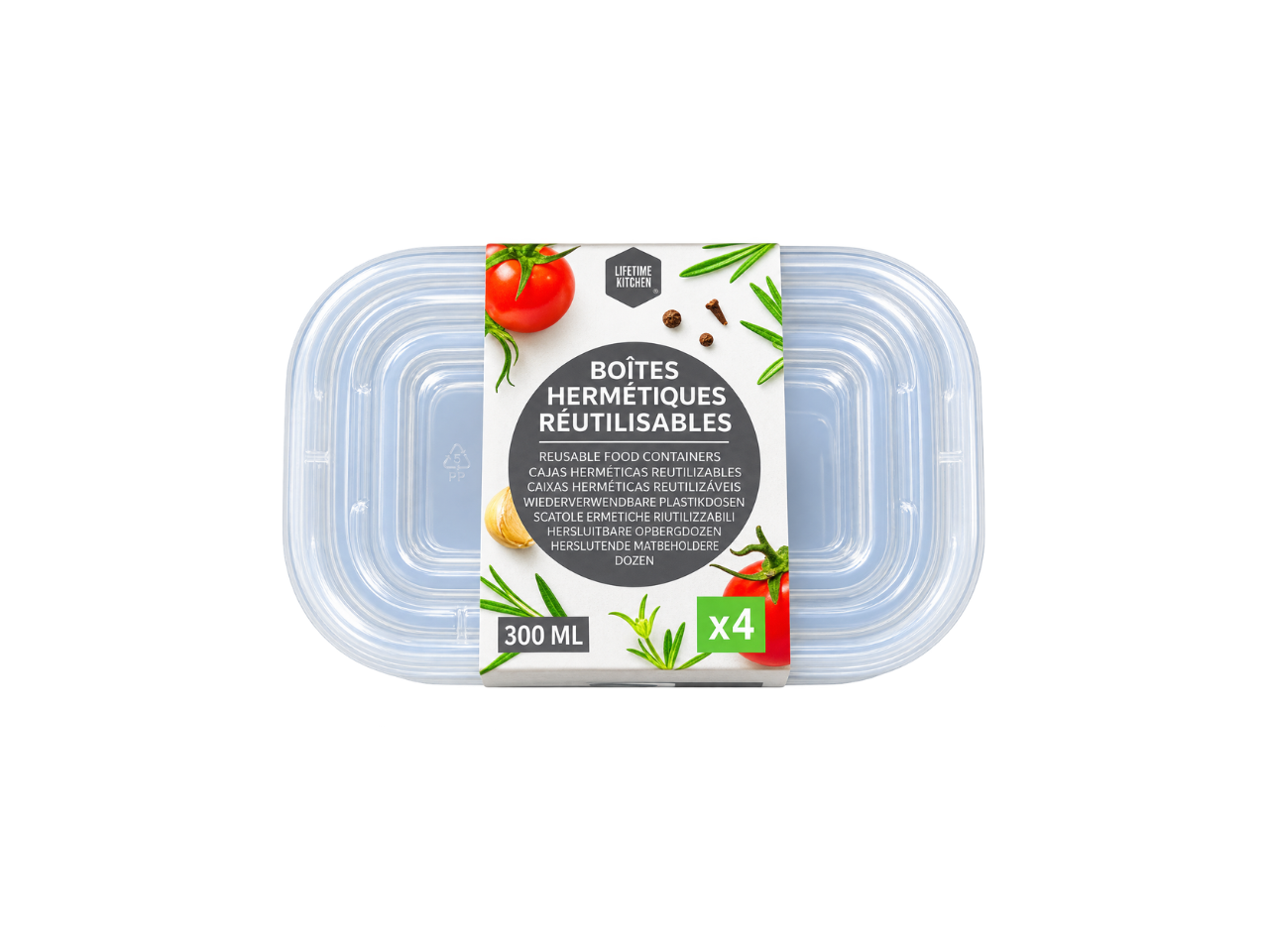 Reusable Rectangular Airtight Boxes 4Pcs | 300ML