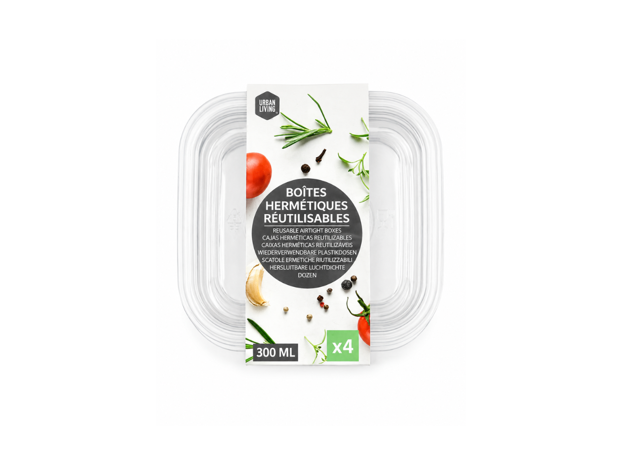 Reusable Square Airtight Boxes 4Pcs | 300ML
