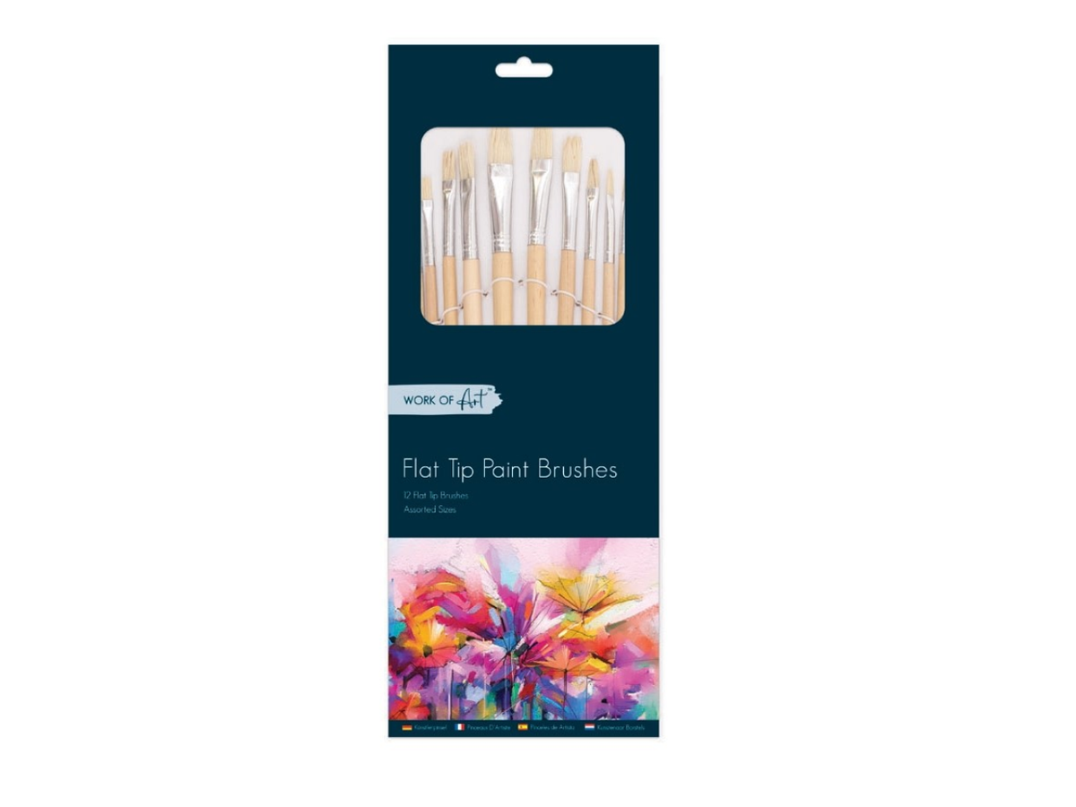 Flat Tip Paint Brushes Assorted Sizes  | Set of 12