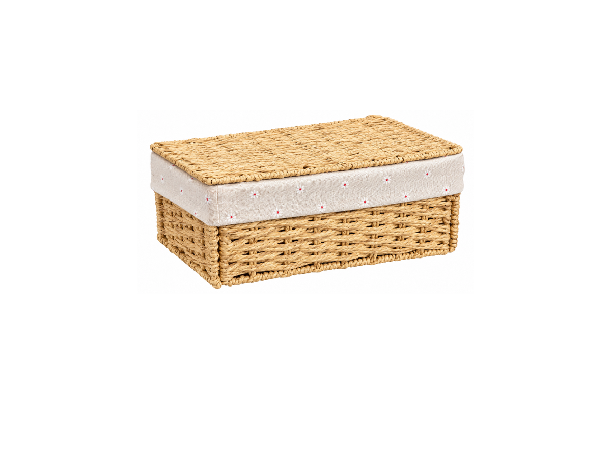 Woven Storage Basket with Lid & Fabric Lining