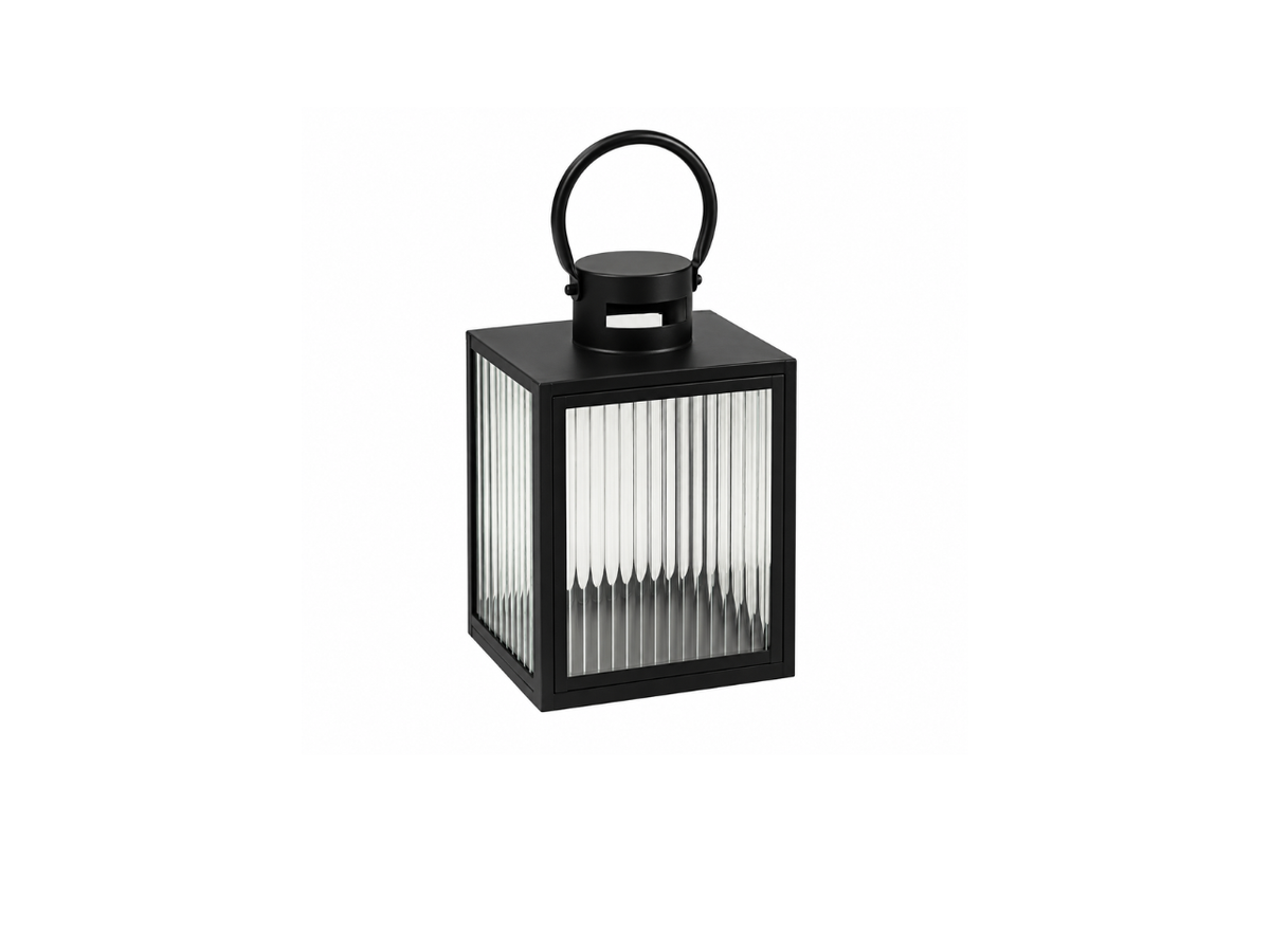 Metal Lantern With Rippled Glass
