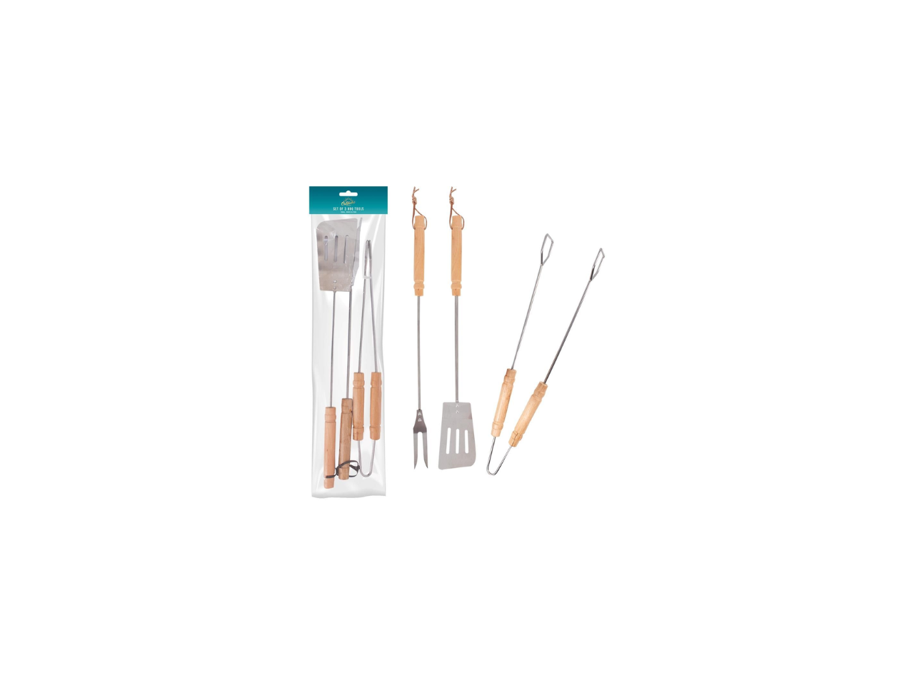 Bbq Tool Set Wood Handle | 3 Pcs