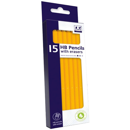 Pack of 15 HB Pencils with erasers