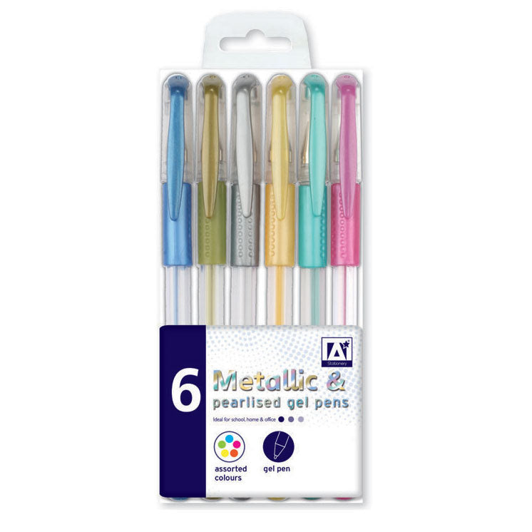 Pack of 6 Metallic & Pearlised gel pens