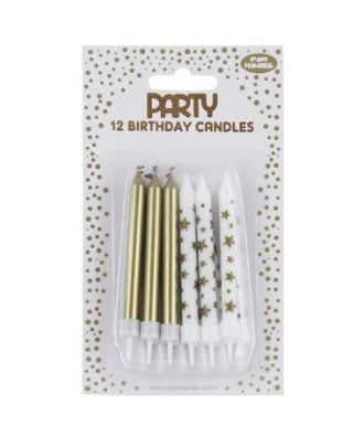 Gold Star Metallic Candles | 12PCS
