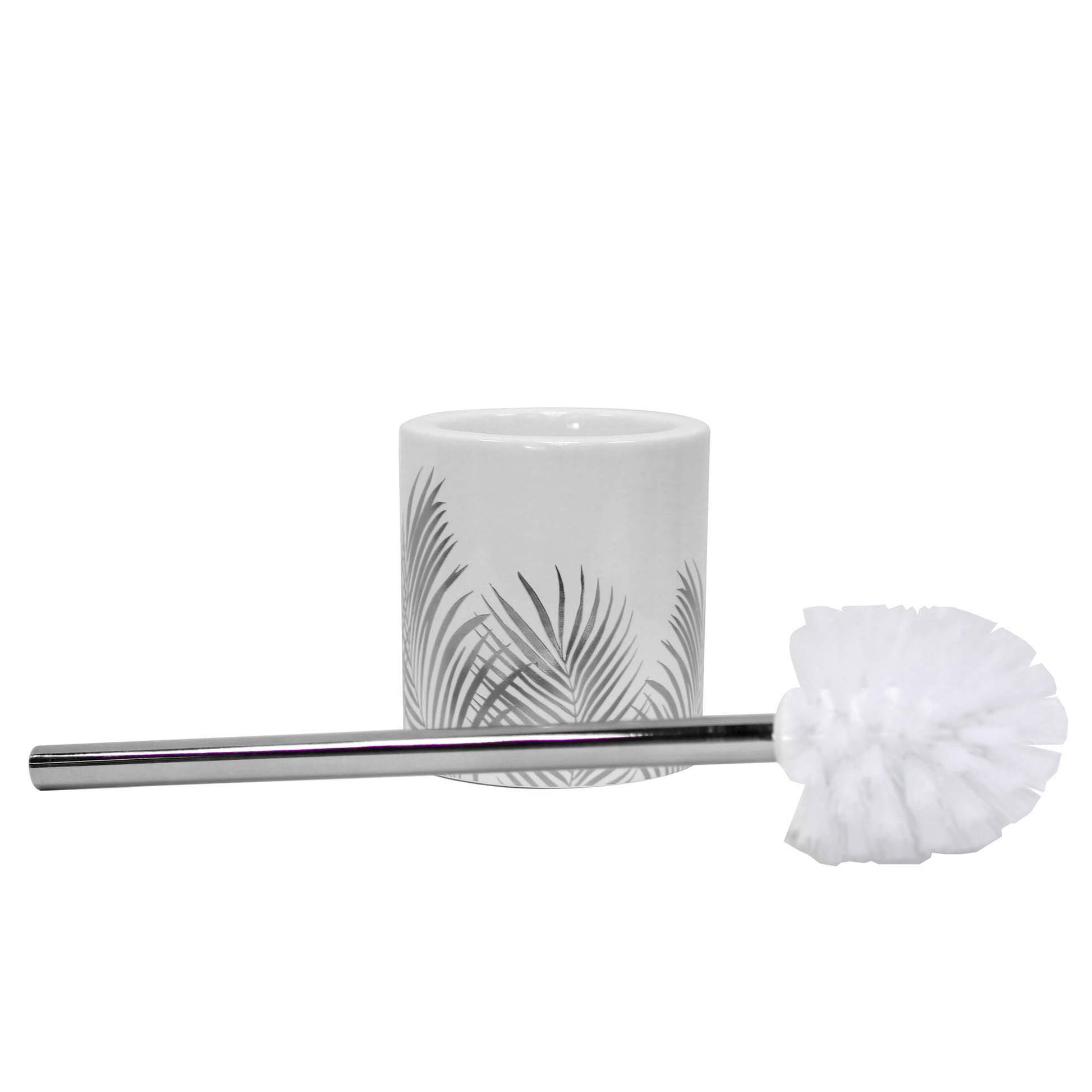 Toliet Brush &  Ceramic Holder White Silver