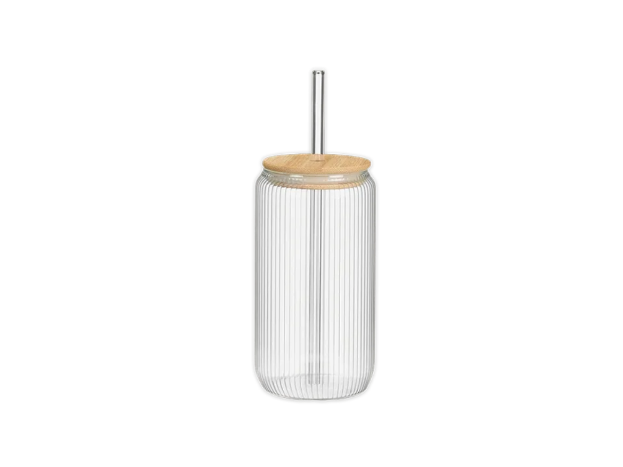 Ribbed Glass Tumbler With Straw & Lid | 450ML