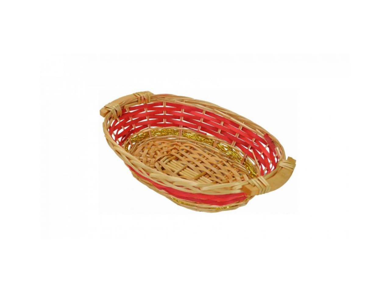 Oval Willow Basket in Light Brown with Red Accent Stripe