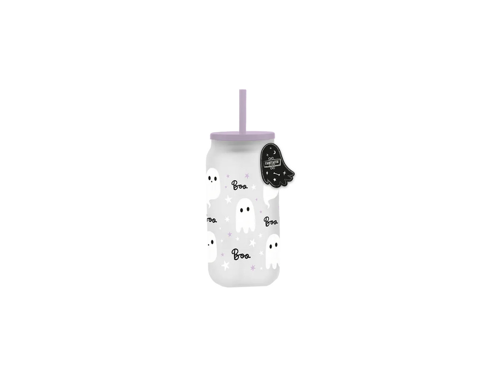 Ghost Glass Mason Jar With Straw