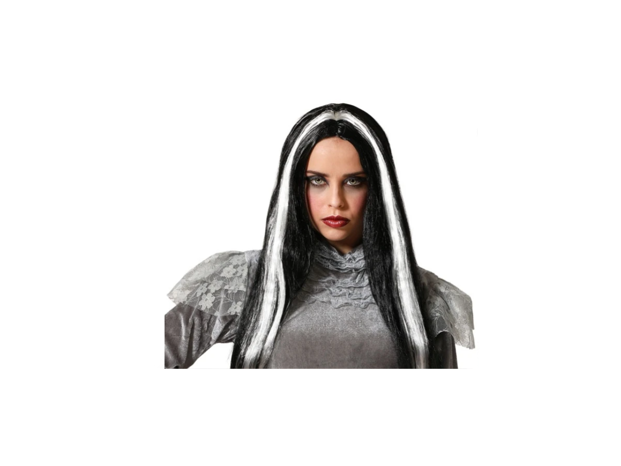 Long White Highlights Black  | Wig