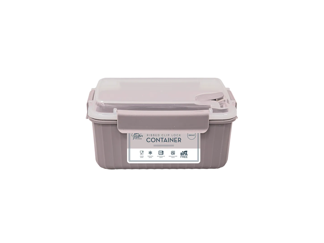 Natural Ribbed Clip Lock Container | 960ML