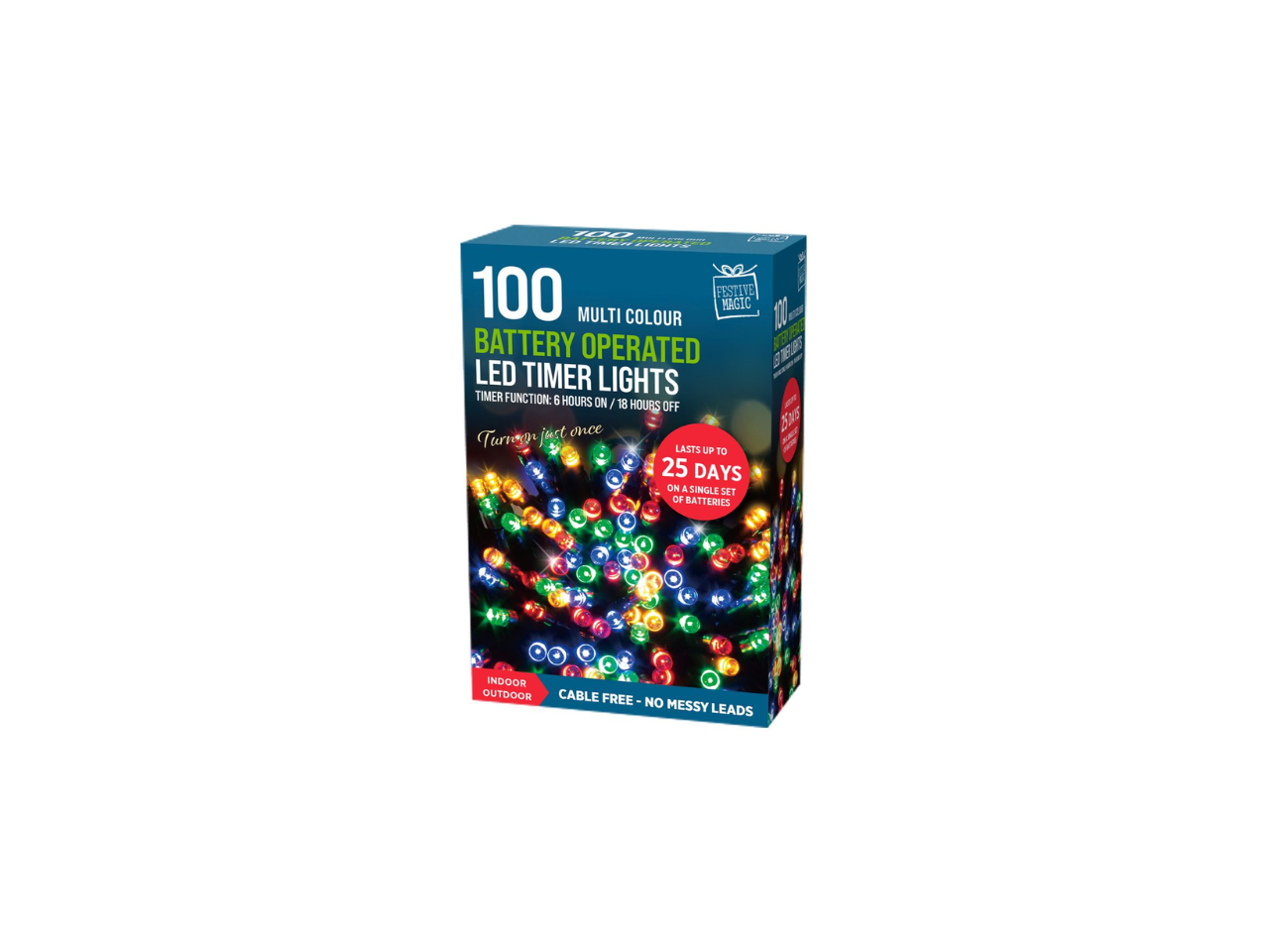100 Multicolour Battery Operated Timer Lights | LED