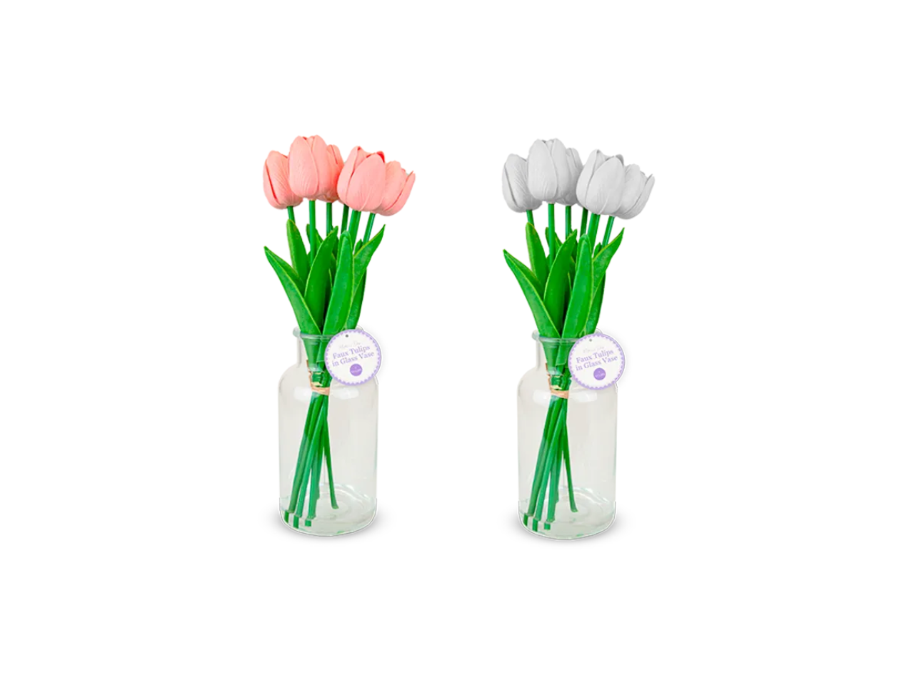 7 Faux Tulips In Glass Vase