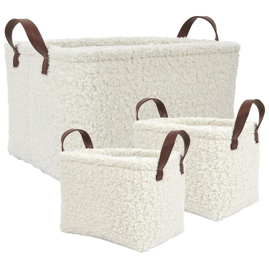 Set of 3 White Teddy Storage Baskets