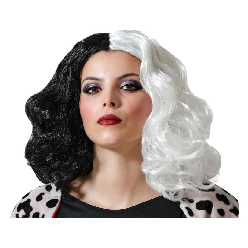 Curly Black & White Wig | Short