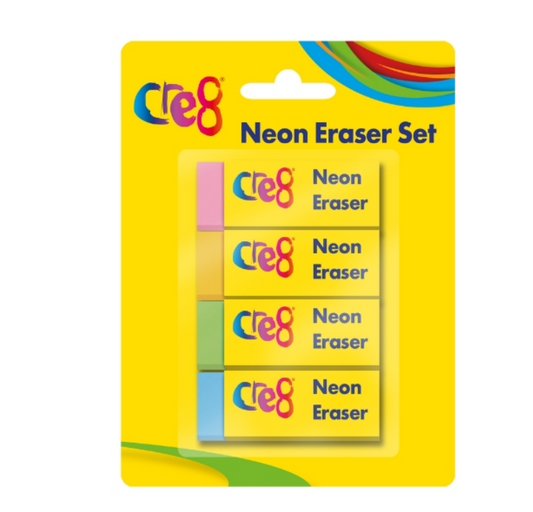 Neon Eraser Set | 4 Pcs