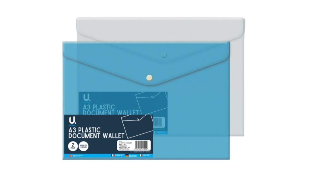 A3 Plastic Document Wallet |  2 Pcs