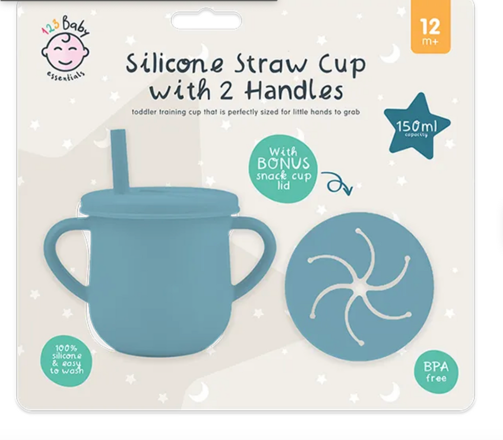 Silicone 2 Handle Straw Cup With Snack Cup Lid