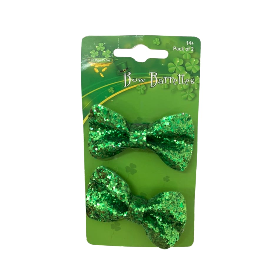 St Patrick's Glitter Bow Barrettes | Pack of 2