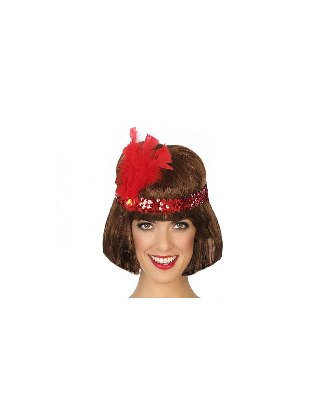 Elastic Sequin Head Band With Feather | Red