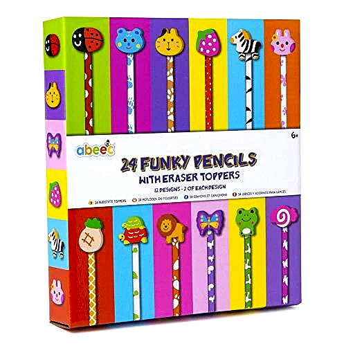 Funky Pencils With Erasers Toppers | Pack of 24