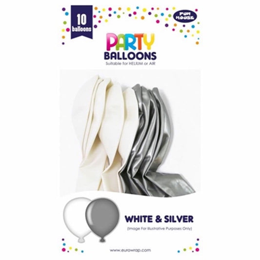 White and silver balloons | 10 Pcs