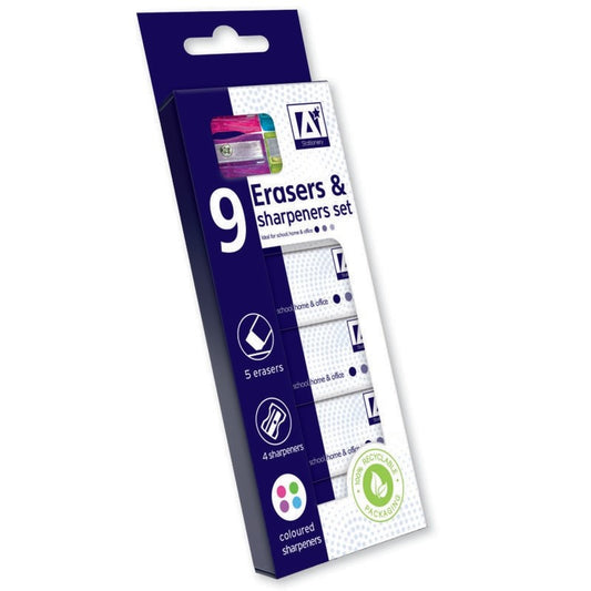 Pack of 9 Erasers & Sharpeners Set