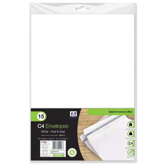 C4 Envelopes White Peel and Seal   | Size 229mm x 324mm | Pack of 15