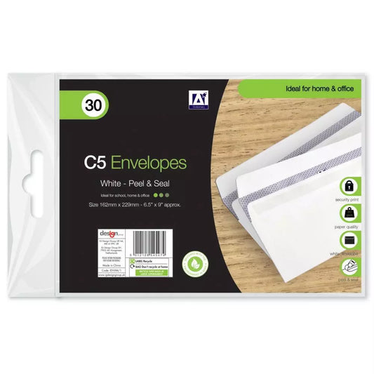 C5/A5 Envelopes White Peel and Seal Size | 162mm x 229mm | Pack of 30