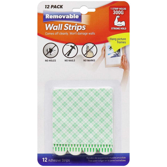 Removable Adhesive Wall Strips |  12 Pack