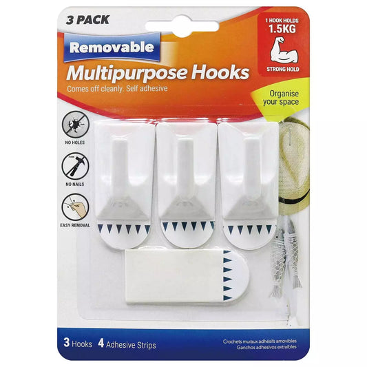 Removable Multipurpose Self Adhesive Hooks  | 3 Pack
