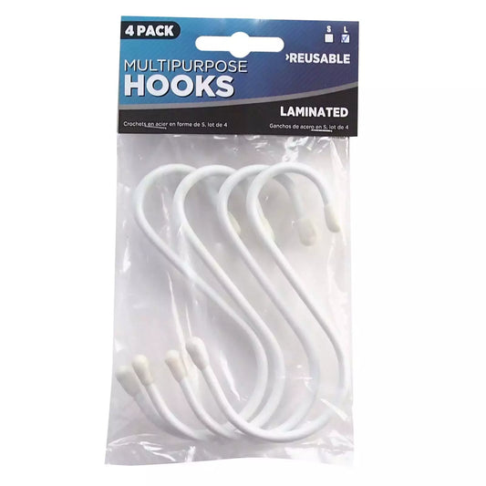 S-Shape Multipurpose Laminated Hooks |  4 Pack Medium